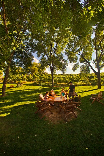 Customers enjoying a tasting in the backyard at the winery